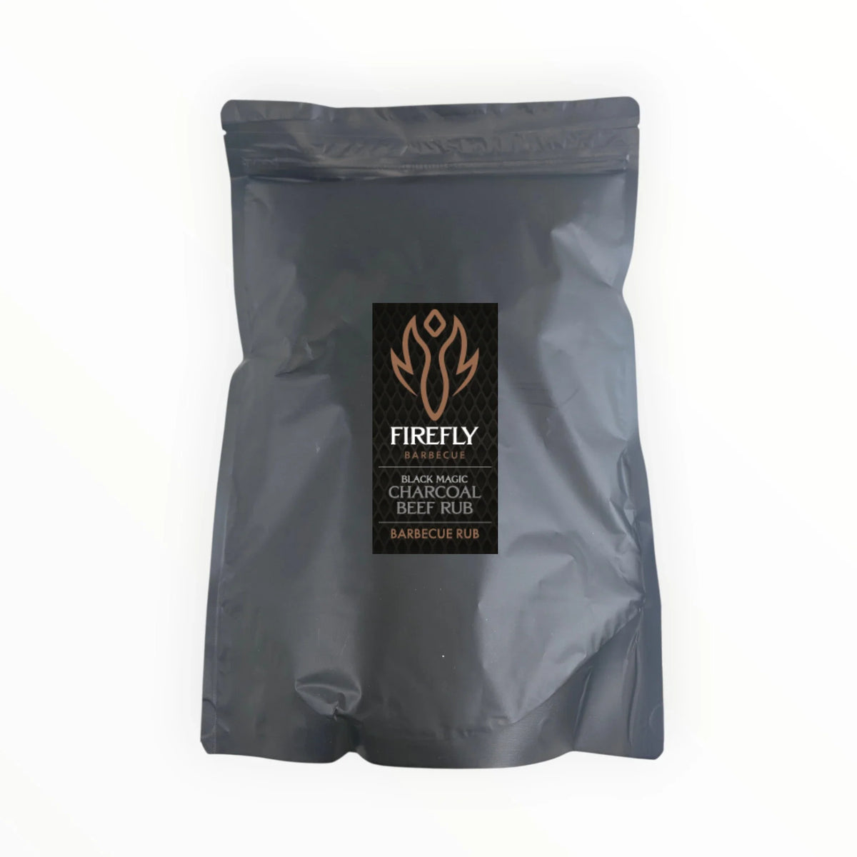 FireFly Barbecue Black Magic Charcoal Beef Rub in 1kg container, a smoky BBQ rub for flavorful grilled beef.