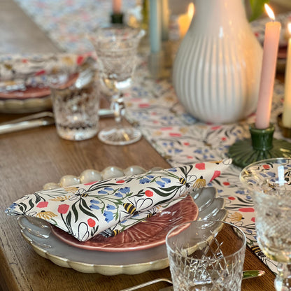 Pair of British Bees napkins from Avalon Home UK featuring a charming bee and floral pattern on soft fabric.