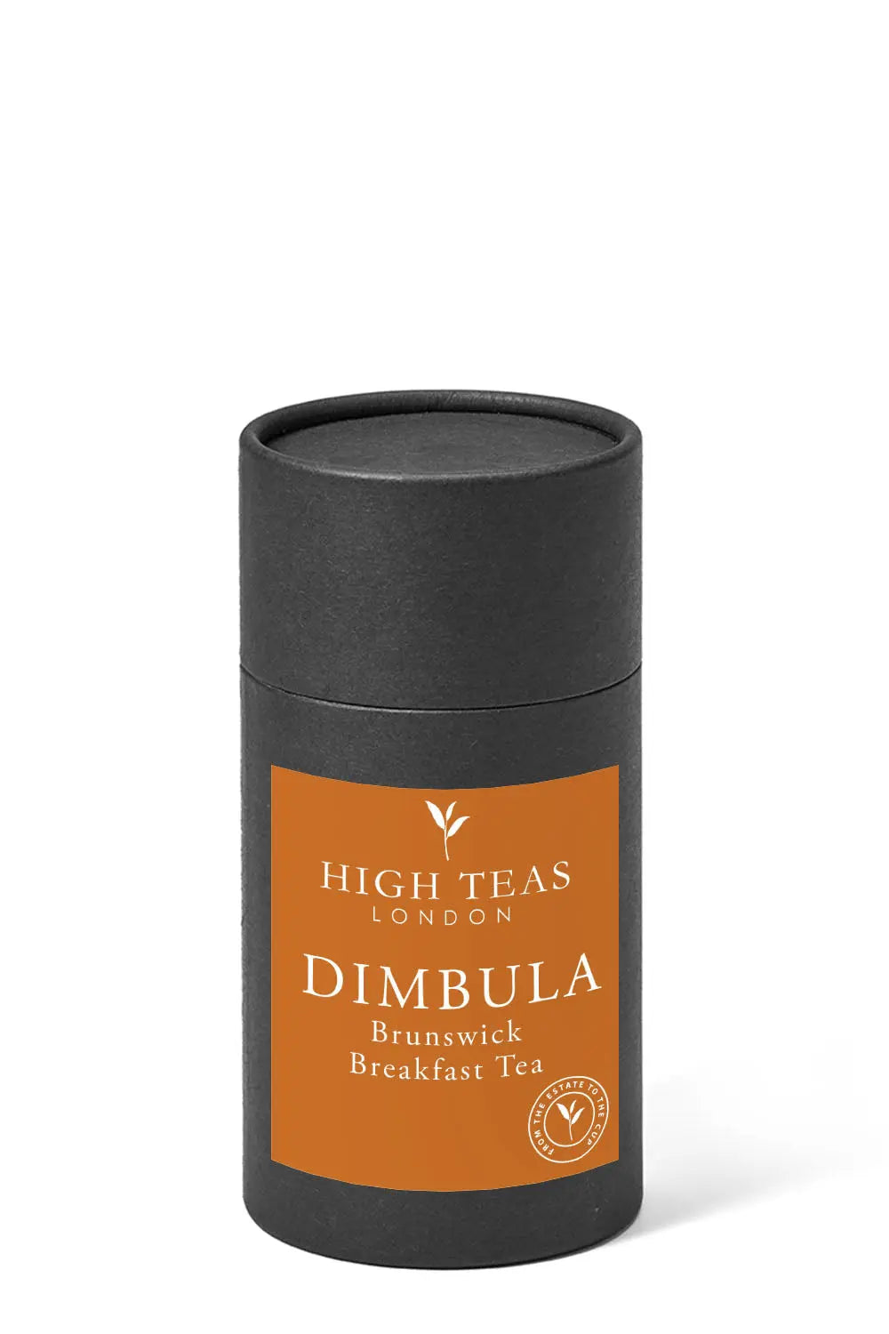 Loose leaf Dimbula BOP Brunswick Breakfast Tea by High Teas in a clear glass jar with tea leaves visible.