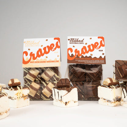 Gourmet marshmallows from THE MARSHMALLOW FACTORY's Duo Bueno 'Craved' Edition, featuring soft, flavored marshmallow treats.
