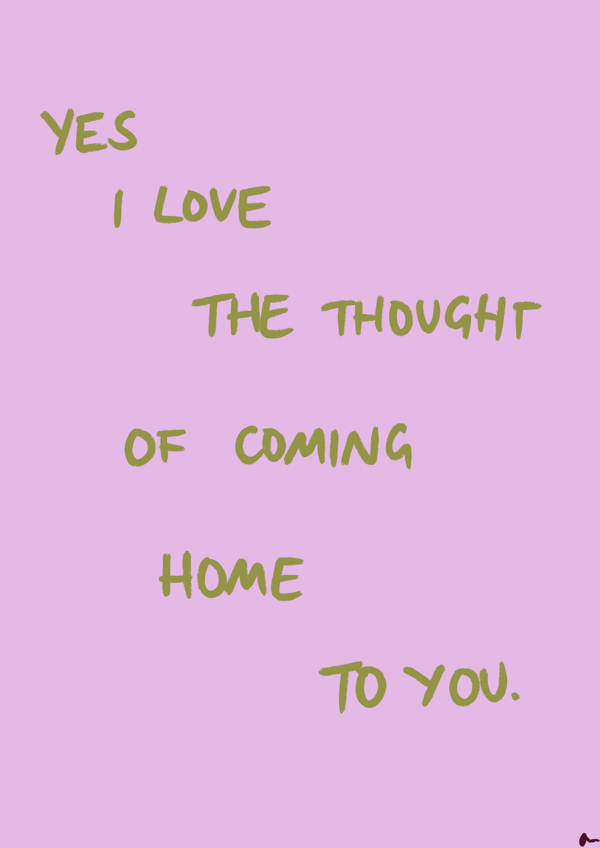 Romantic music art print titled "Coming Home To You" with lilac and green floral design, by Peak Prints, on a white background.