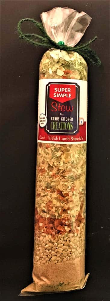 Packet of Crafty Cook Cawl Welsh Lamb Stew Mix with seasoned spice blend in a resealable bag.