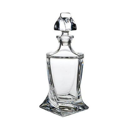 Crystalite 3-piece whisky decanter set by Glassware UK with 0.85L glass bottles and matching tumblers on a wooden surface.