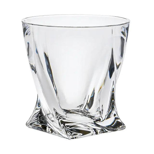 Apex Twist Crystalite whisky tumbler by Glassware UK, 340ml, clear glass with twisted design, suitable for spirits and cocktails.