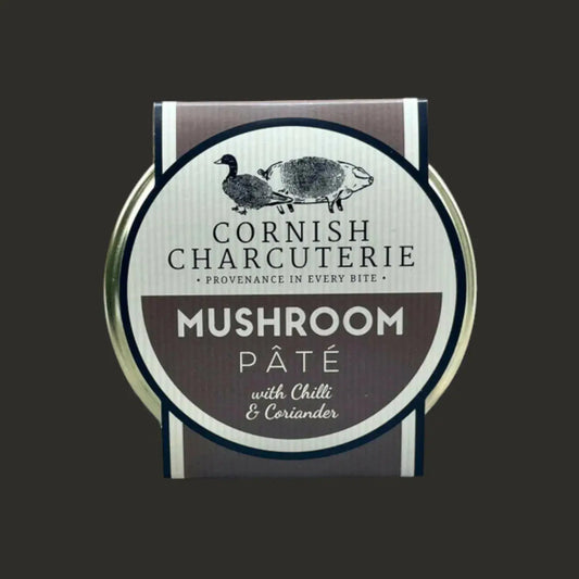 Cornish Charcuterie Mushroom Pâté with chilli and coriander by ArtisanBox Selection, showcasing a smooth pâté in a 125g container.