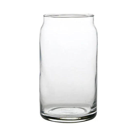 Clear 450ml Glass Beer Can Tumbler by Glassware UK, designed for whisky or other beverages, with a sleek, modern appearance.