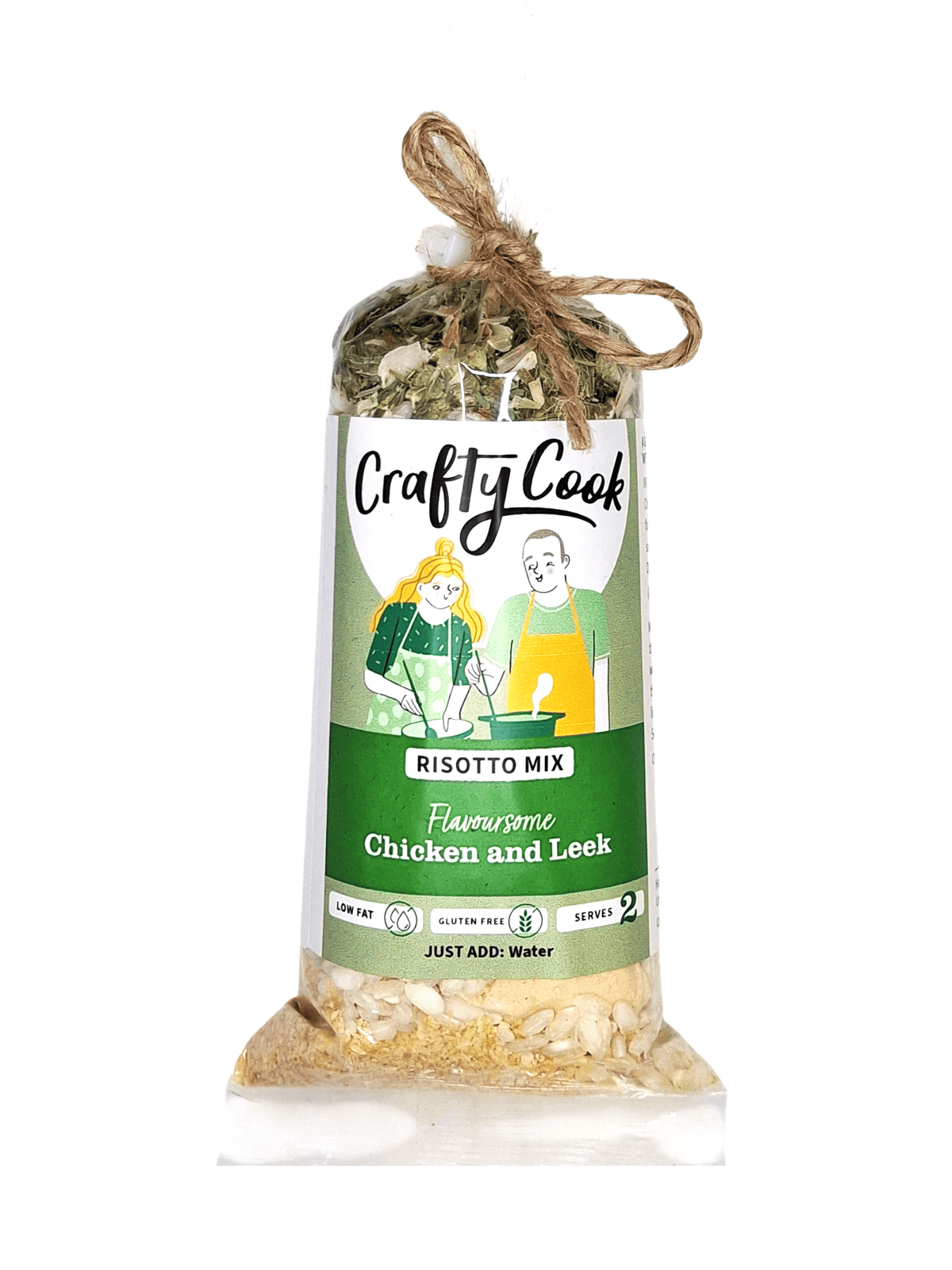 Crafty Cook gluten-free risotto collection with three 2-serving meals, displayed in individual packages.