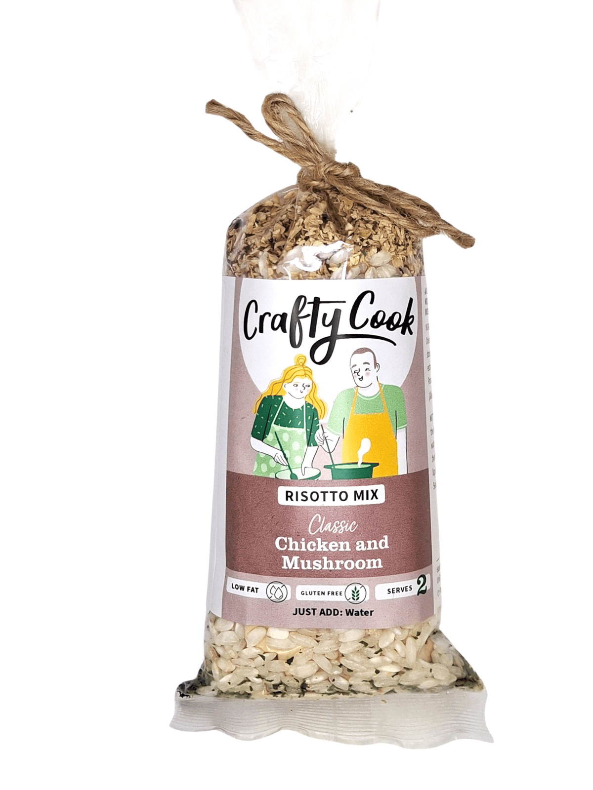 Crafty Cook gluten-free risotto collection with three 2-serving meals, featuring colorful packaged dishes on a white background.