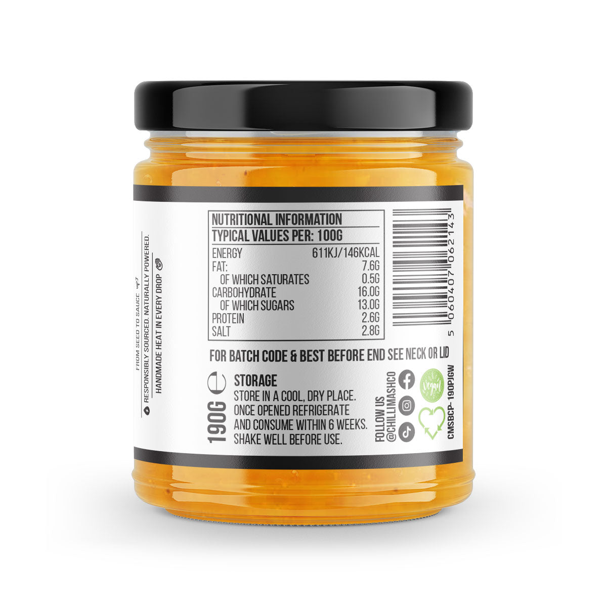 Spicy Scotch Bonnet chilli pickle from Chilli Mash Co. in 190g jar, showcasing vibrant chilli mash and relish texture.