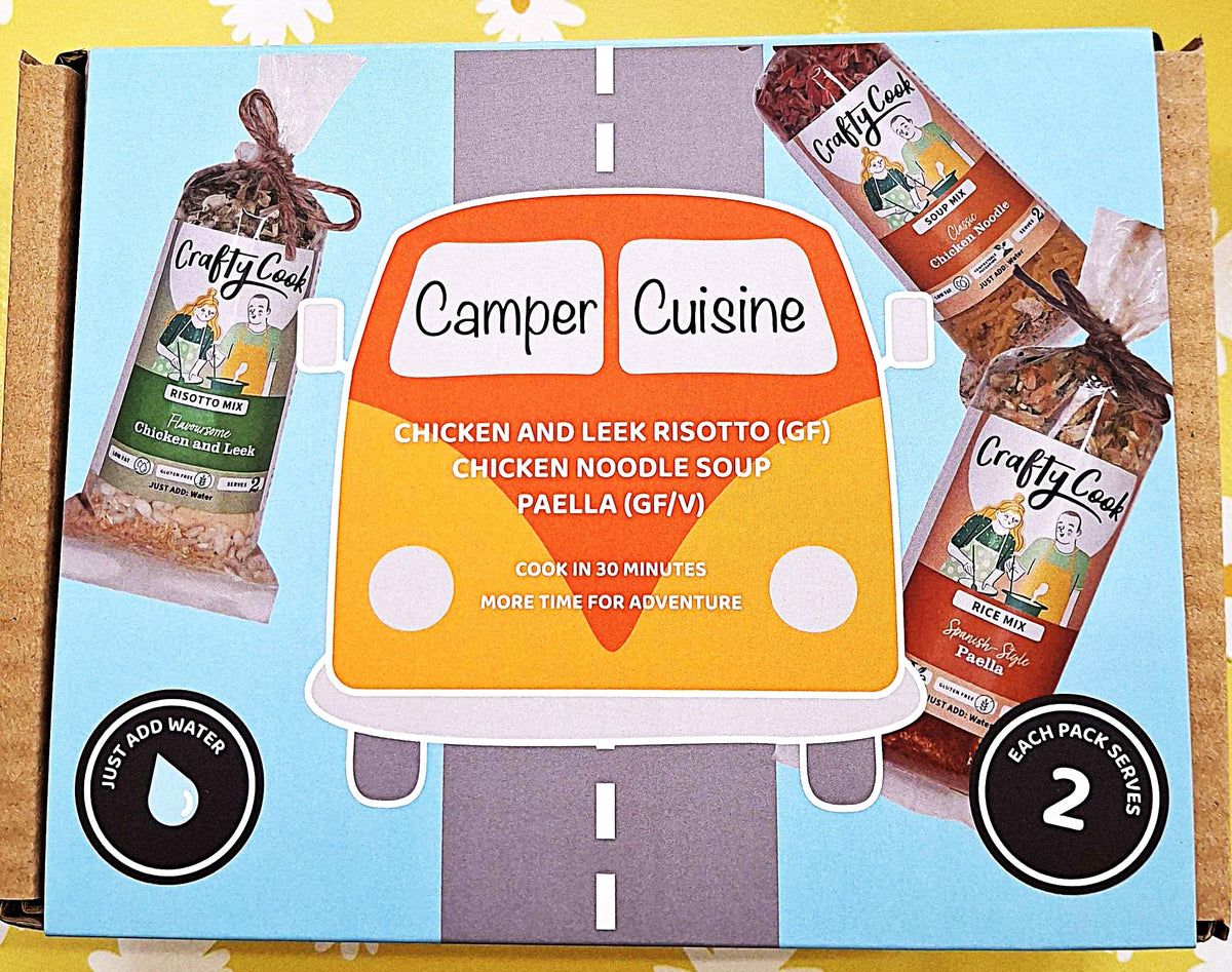 Crafty Cook Camper Cuisine orange van 3x2 serving meal set, wholesale food container for outdoor camping and travel meals.
