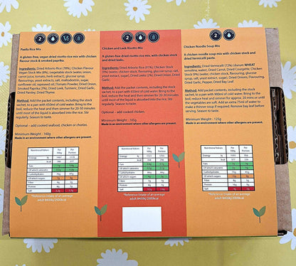 Crafty Cook Camper Cuisine orange van packaging for 3x2 serving meals, showcasing product branding and colorful design.