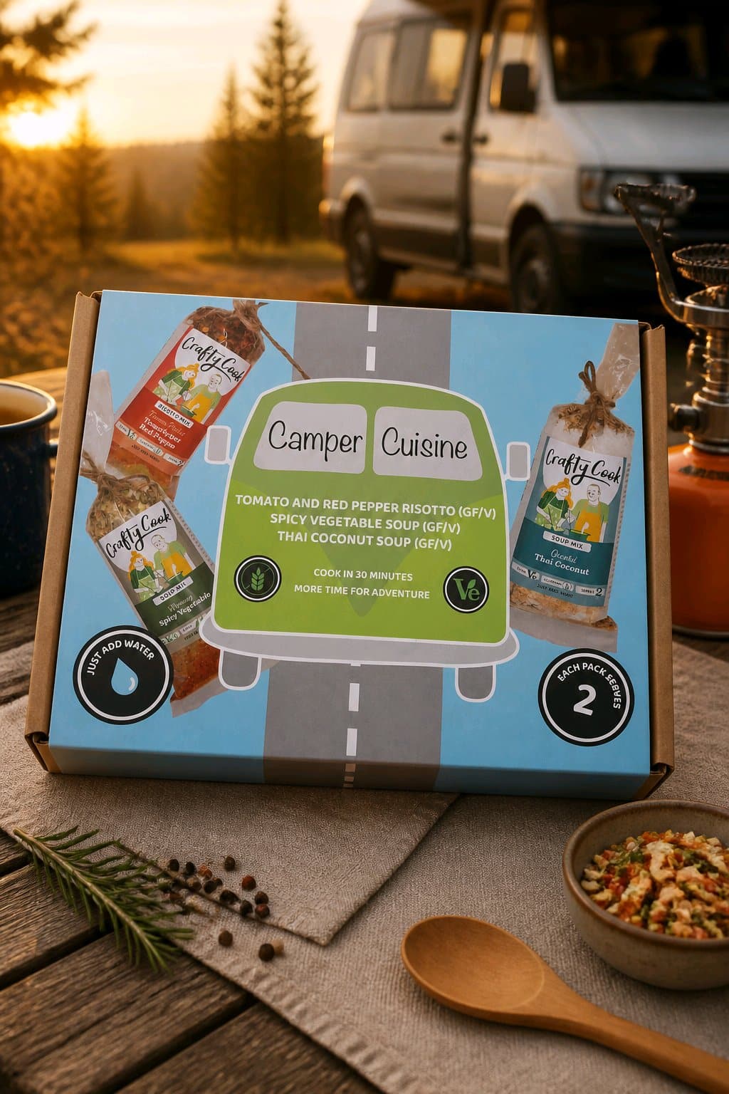Crafty Cook Camper Cuisine Green Van Collection - 6 MEALS, 1 BOX - COOKING MADE EASY