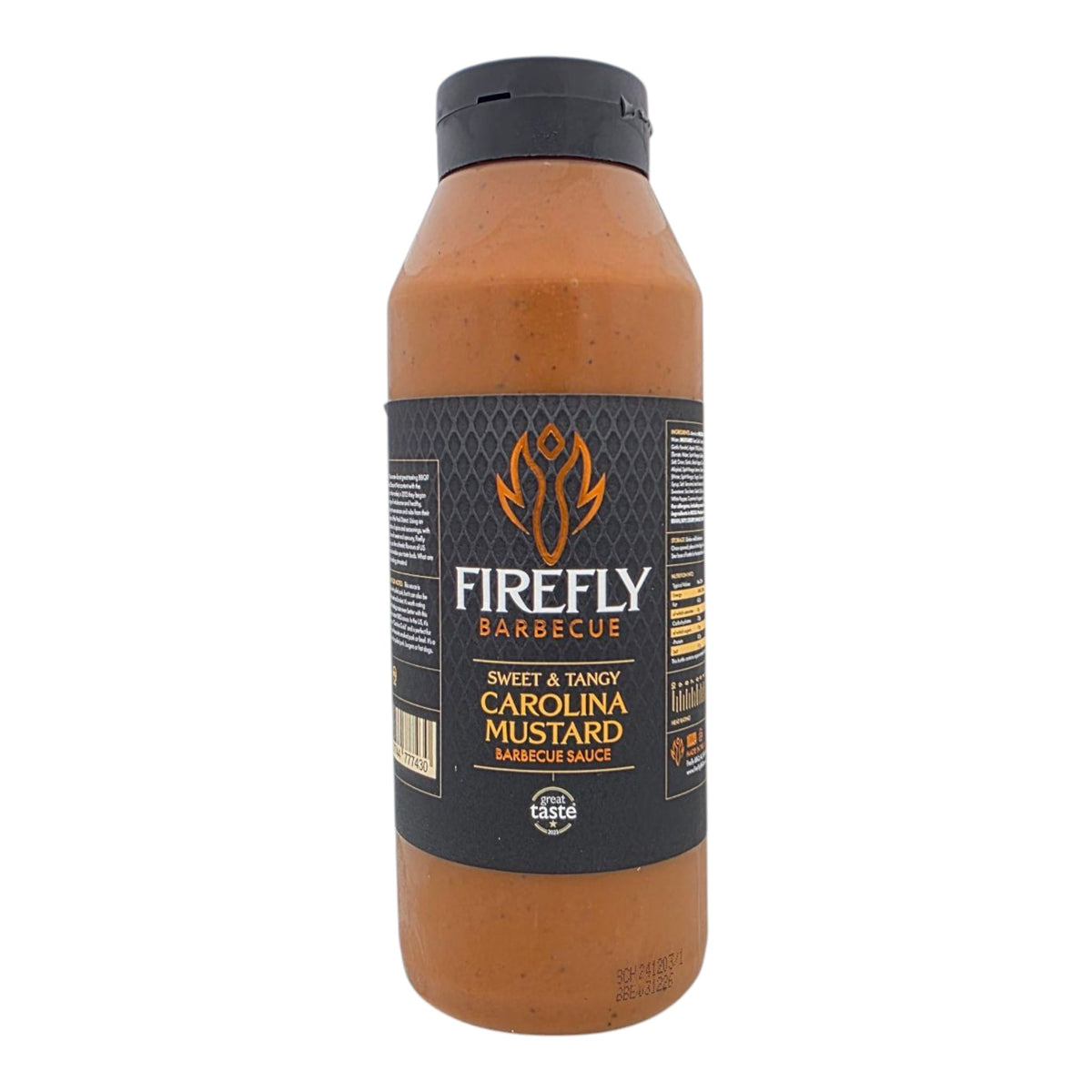 FireFly Barbecue Carolina Mustard BBQ Sauce in a 1-liter bottle, creamy yellow sauce with mustard and tangy spices.