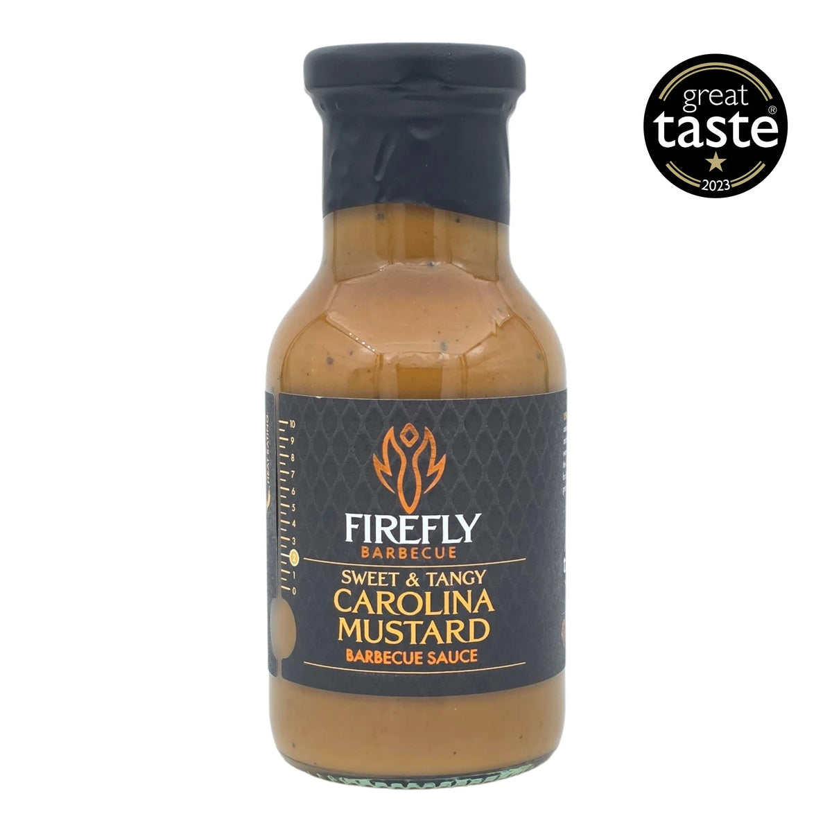 FireFly Barbecue Carolina Mustard BBQ Sauce in a jar, showcasing its label and rich, golden color for flavorful barbecue dishes