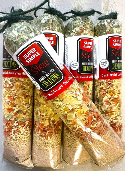 Cawl Welsh Lamb Stew Mix by Crafty Cook, featuring a close-up of the spice blend in a jar with ingredients around it.