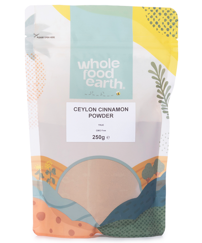 Ceylon cinnamon powder from Whole Food Earth, true herbal spice in a 250g package, finely ground cinnamon sticks for baking and cooking.
