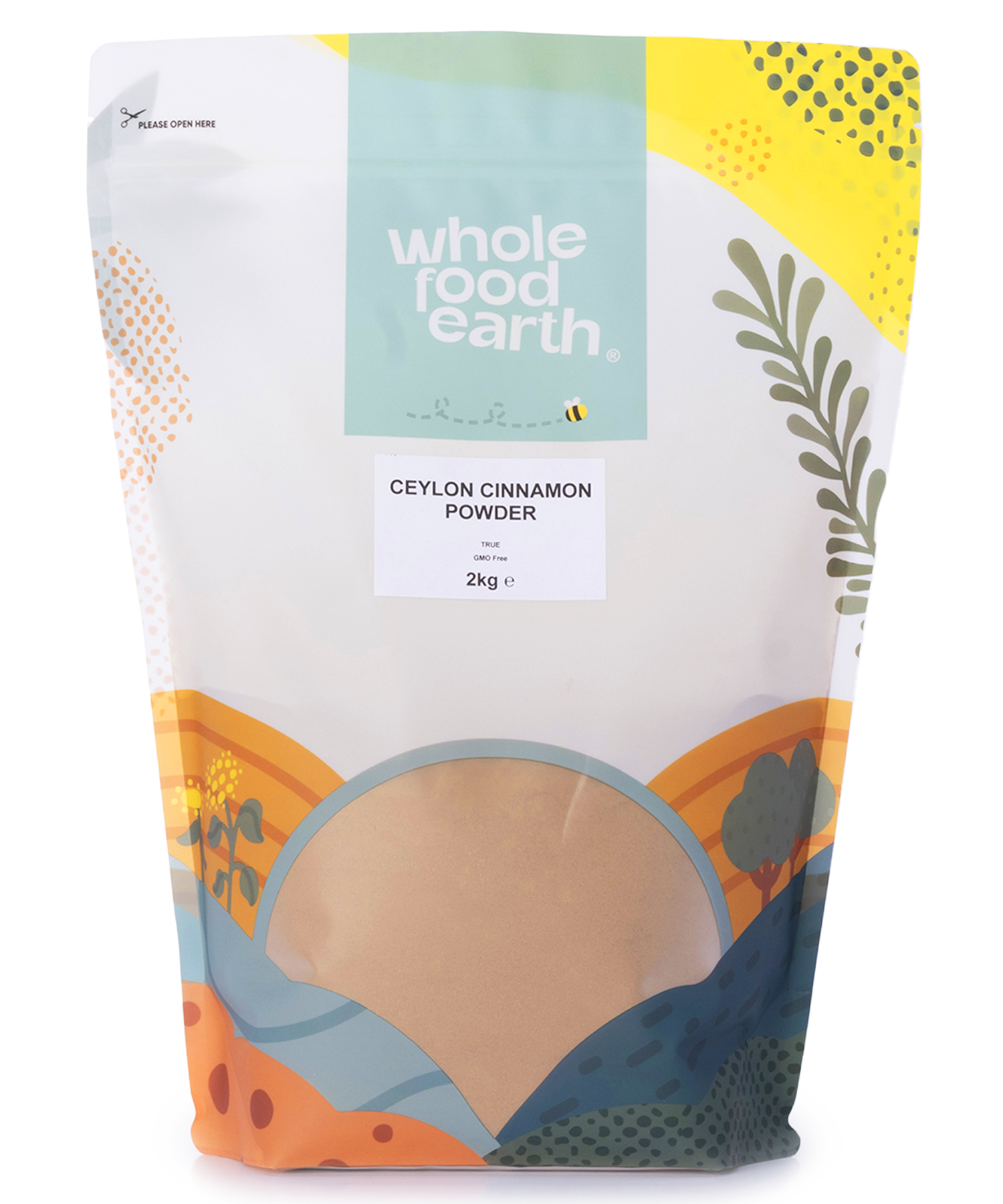 Ceylon cinnamon powder from Whole Food Earth, finely ground true cinnamon in a 2kg package, showcasing its warm brown spice.