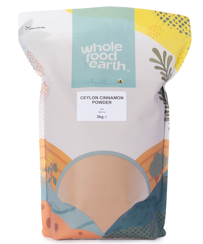 Ceylon cinnamon powder by Whole Food Earth, a fine ground true cinnamon spice in a 3kg bag for culinary use.