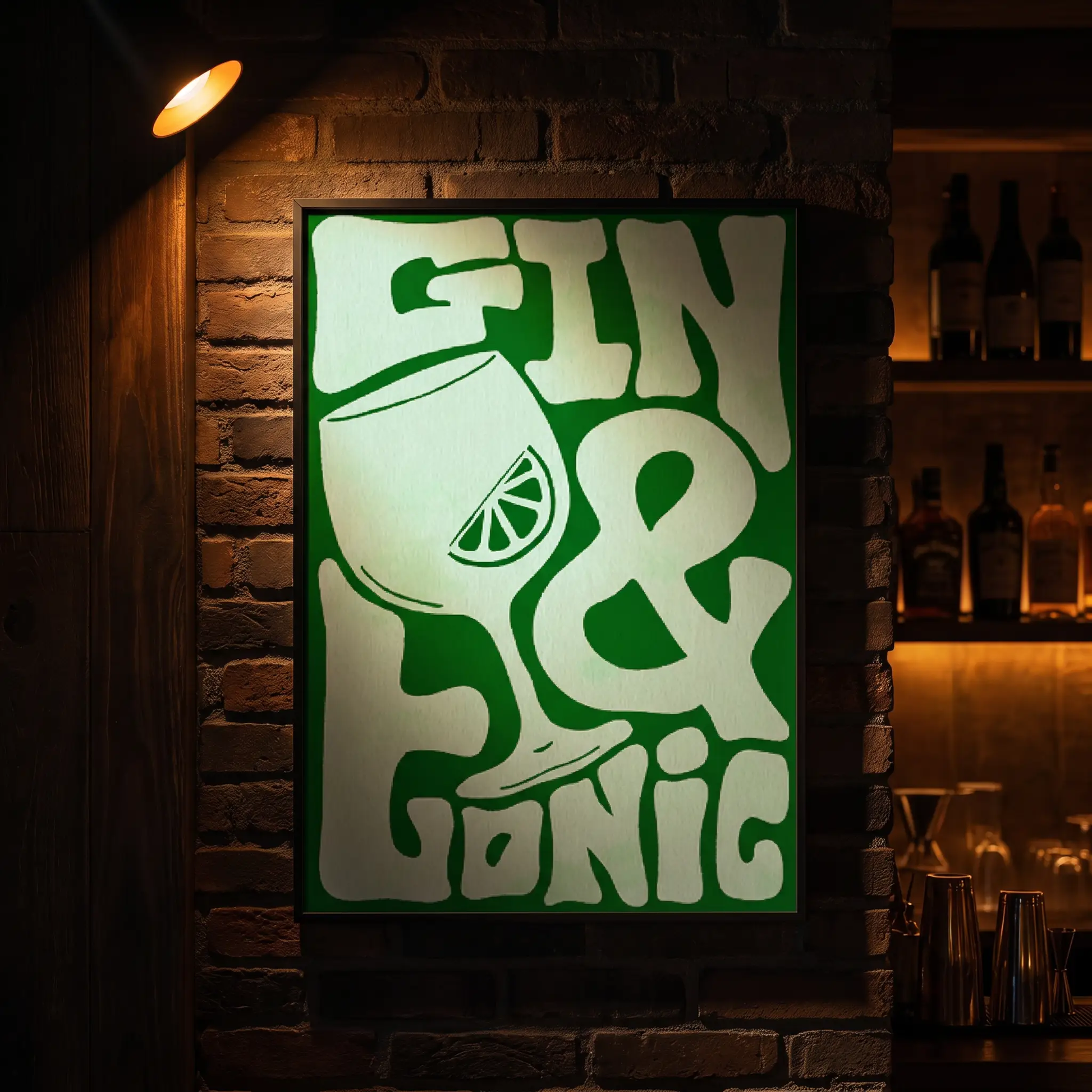 Colorful Funky Gin & Tonic artwork featuring vibrant glassware with a banana-themed background, by Glassware UK.