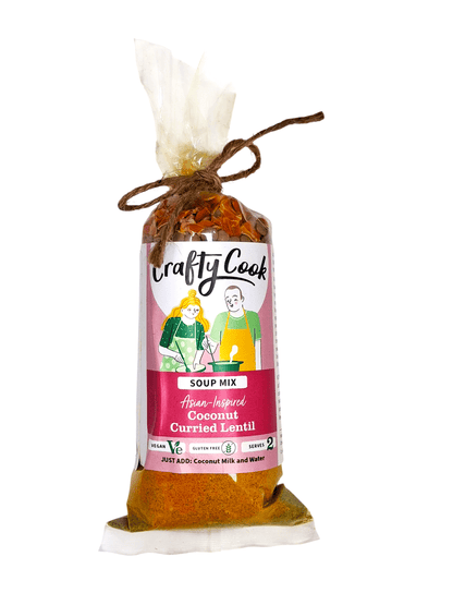 Gluten-free and vegan Coconut Curried Lentil soup mini meal from Crafty Cook's wholesale soup collection, 2 servings.