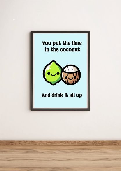 KEOLIX lime and coconut print featuring vibrant tropical fruit illustrations on a white background.