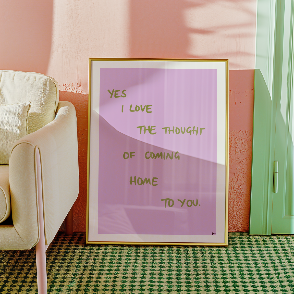 Romantic music art print featuring lilac and green floral design, titled "Coming Home To You" by Peak Prints.