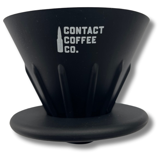 Portable Contact Coffee Company Ltd. travel pour-over coffee gear with filter papers, compact and easy to use for brewing on the go.