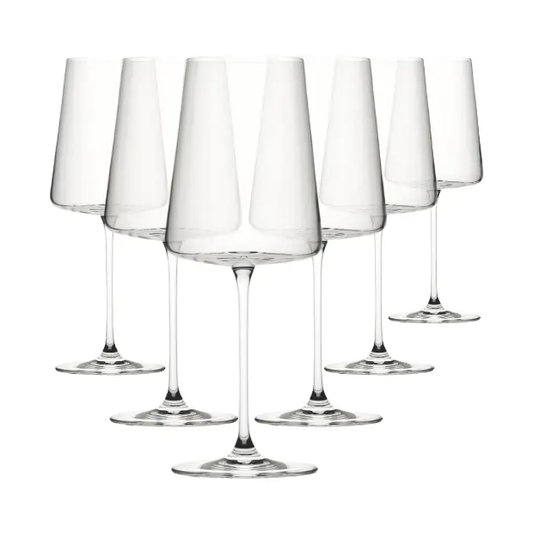 Set of six Bordeaux wine glasses by Glassware UK, 680ml capacity, clear glass with elegant design for wine serving.