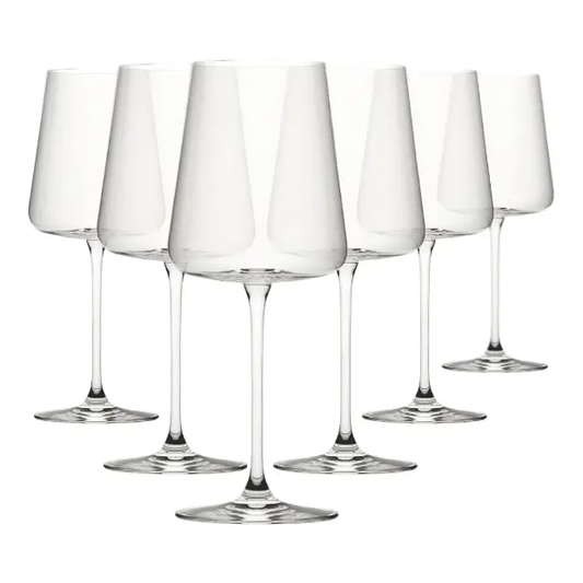 Set of six Glassware UK Mode goblet wine glasses, 550ml, clear glass with elegant shape, perfect for serving wine or beverages.