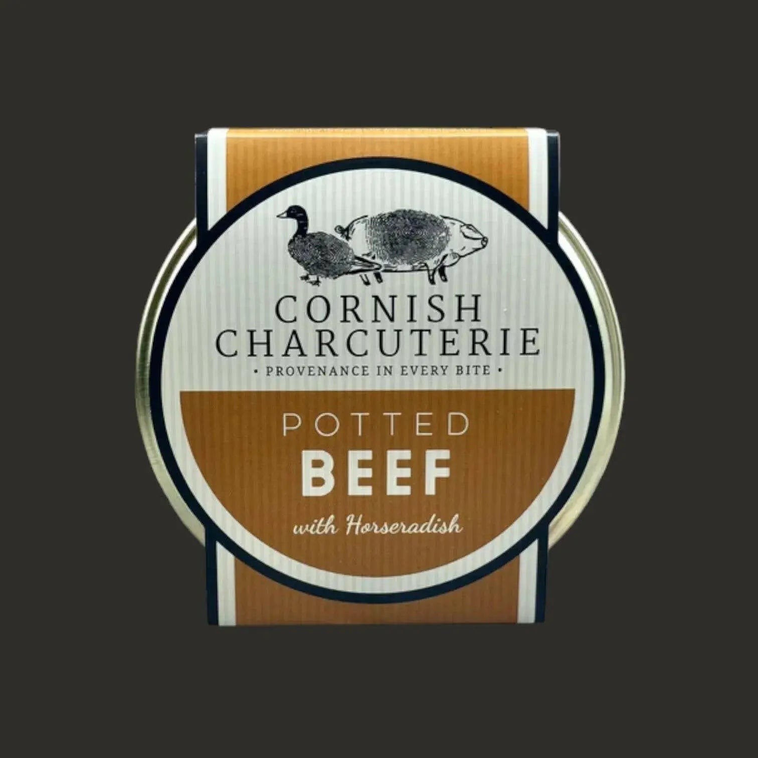 Cornish charcuterie potted beef with horseradish in a jar, part of ArtisanBox Selection's Rillettes collection, served with bread