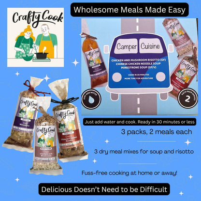 Crafty Cook blue van-themed 3x 2-serving box collection bundle, featuring colorful packaging and vintage vehicle design.