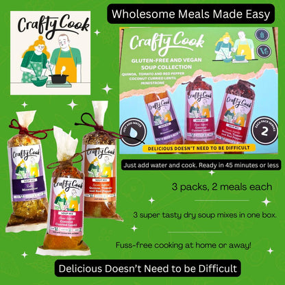 Crafty Cook 2-bundle deal with three 2-serving box collections of soup, showcasing assorted flavors in compact, ready-to-eat containers.