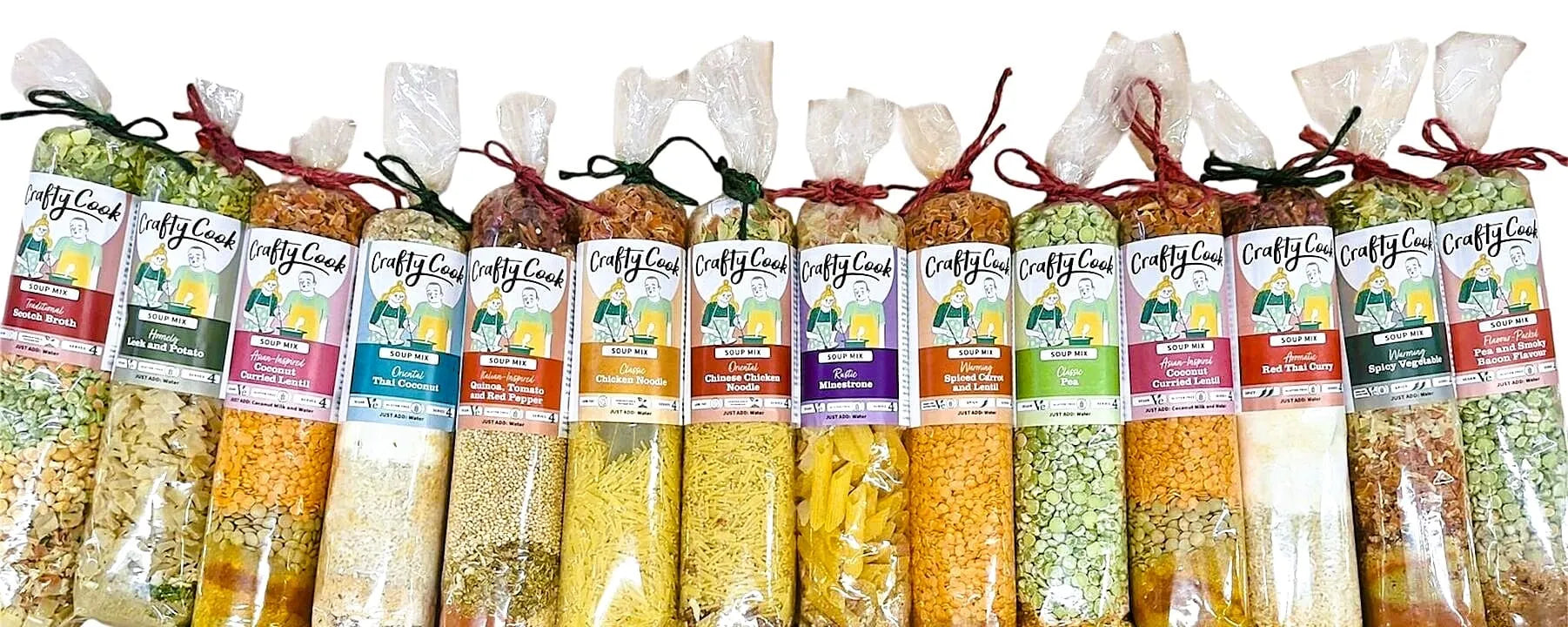 Crafty Cook Hamper10 Savoury Bundle with assorted soup mixes in a gift hamper, featuring colorful packaging and variety of flavors.