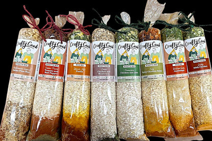 Crafty Cook Hamper10 Savoury Bundle with assorted all-purpose risotto mixes, displayed in a gift hamper setting.