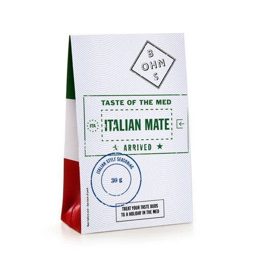 Italian Mate seasoning by BOHNS Rubs, a Mediterranean-style Italian spice blend in a jar.