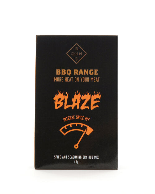 BOHNS Rubs Blaze BBQ range spice blend jar with intense seasoning for grilling and meat flavoring.