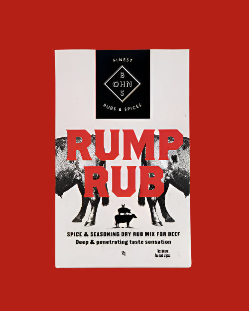 Book titled "Rump Rub" by BOHNS Rubs featuring a dry spice and seasoning rub mix for beef, with colorful packaging and labeling.
