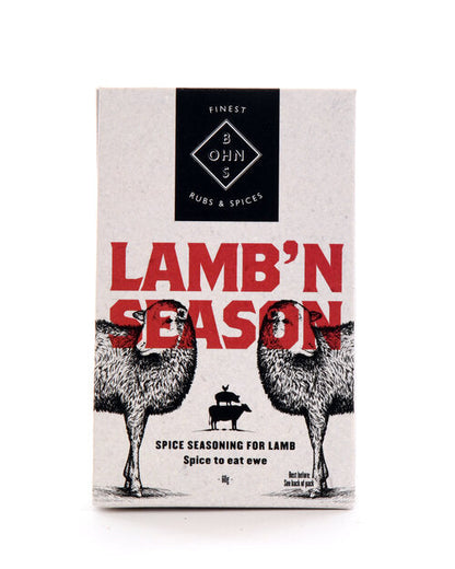 Book cover featuring Lamb'N Season spice seasoning for lamb by BOHNS Rubs, with a focus on the product title and branding.