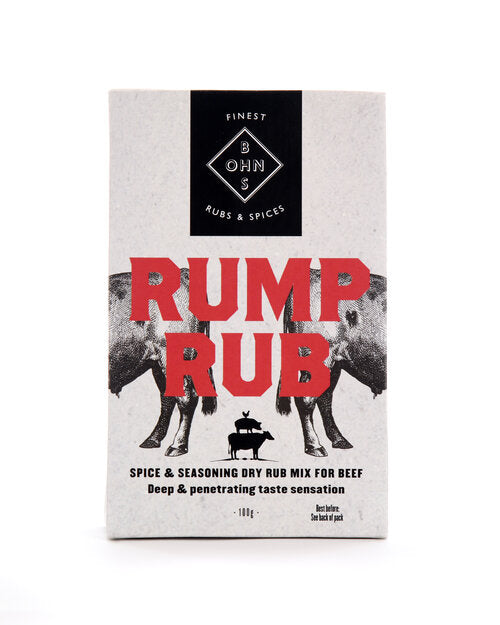 Book cover featuring "Rump Rub" spice and seasoning dry rub mix for beef by BOHNS Rubs, with a focus on the product name and branding.