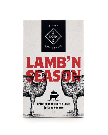 Book cover titled "Lamb'N Season" by BOHNS Rubs featuring spice seasoning for lamb on the front.