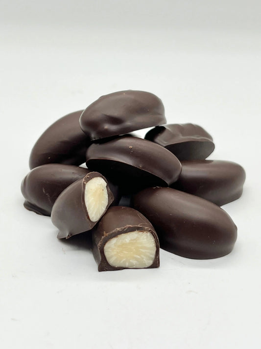 Gorvett & Stone dark chocolate Brazils with nuts and fruits, covered in 70% dark chocolate, displayed on a white background.