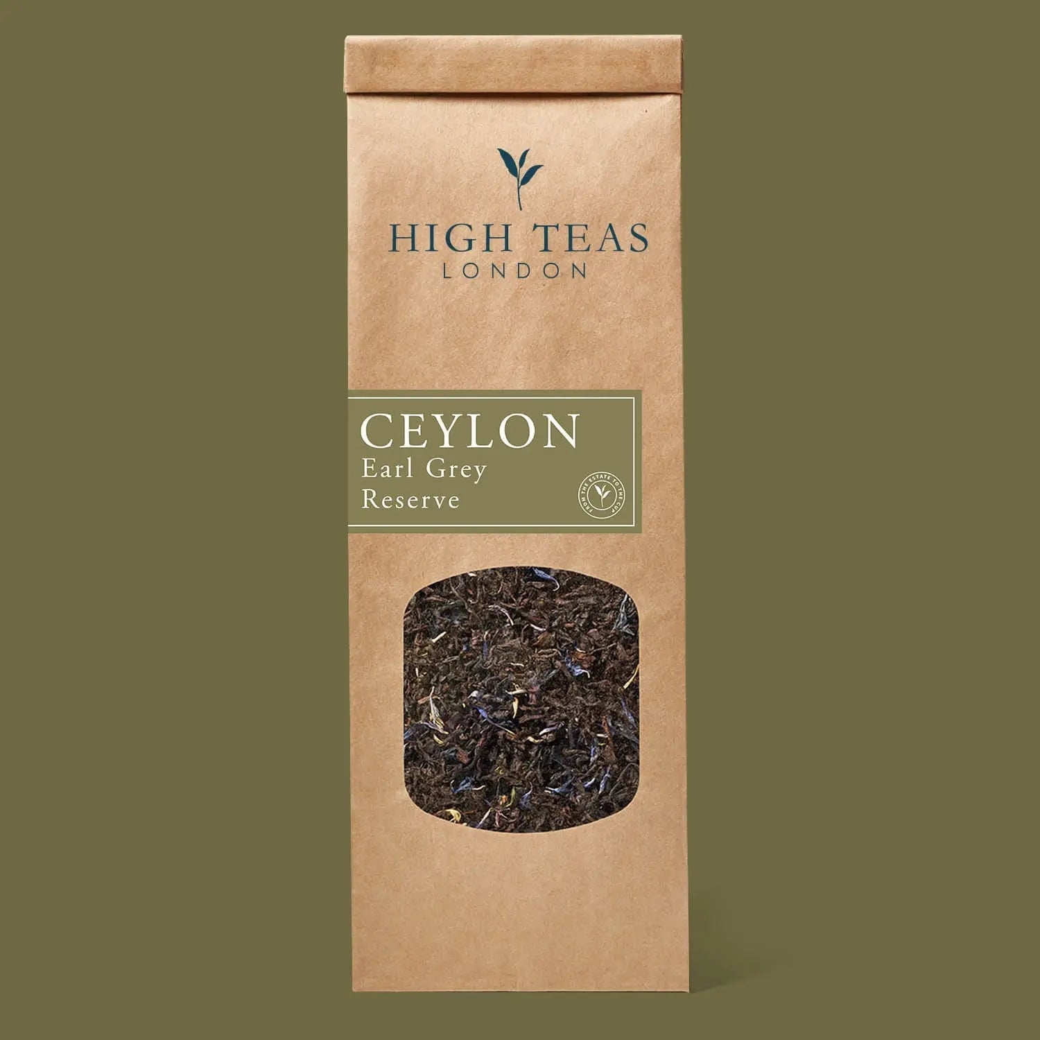 Loose leaf Earl Grey Reserve tea with cornflowers by High Teas, showcasing vibrant blue cornflowers and fragrant tea leaves.