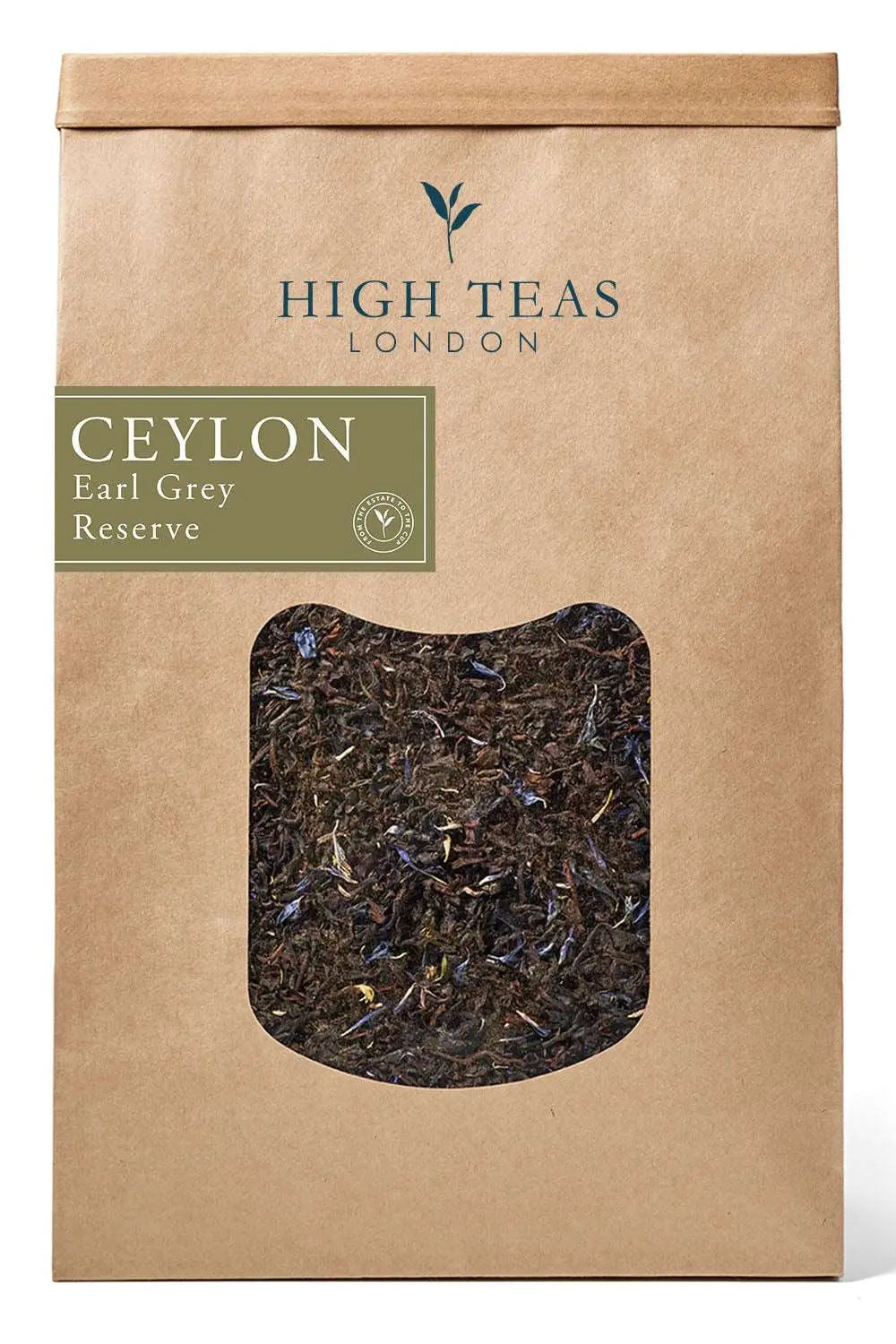 Loose leaf Earl Grey Reserve tea with cornflowers from High Teas, showing a beautifully blended tea with floral accents.