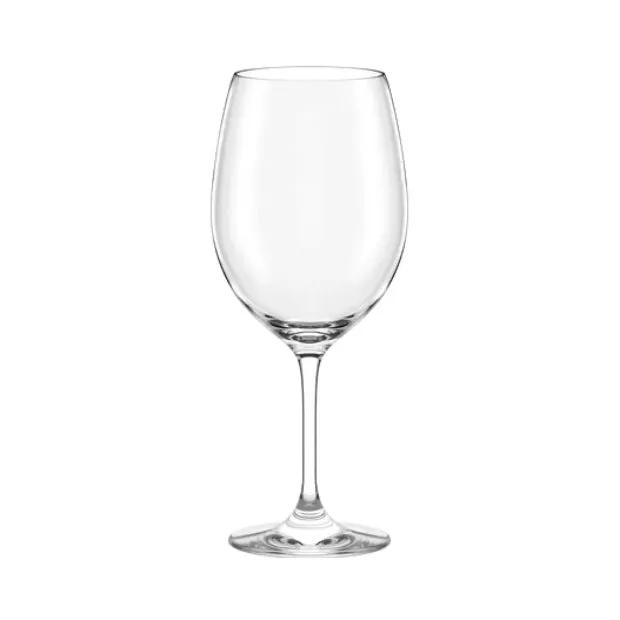 Six Stolzle Event red wine glasses with 640ml capacity, clear glassware set designed for elegant wine serving.