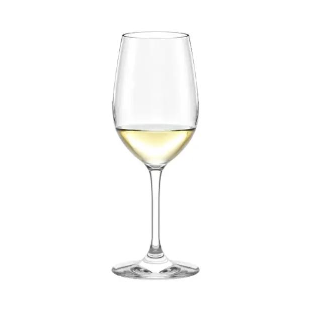 Set of six Stolzle Event white wine glasses with 360ml capacity, clear glassware for elegant wine serving.