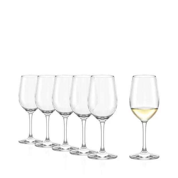Set of six Stolzle Event white wine glasses, 360ml, clear glassware with elegant bowl and stem, ideal for serving white wine.