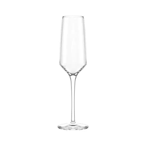 Set of six Stolzle Experience 190ml champagne flutes by Glassware UK, showcasing clear glass with tall, elegant stems.