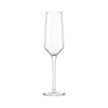 Set of six Stolzle Experience 190ml champagne flutes by Glassware UK, showcasing clear glass with tall, elegant stems.