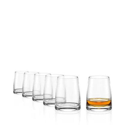 Set of six Stolzle Experience DOF whisky tumblers, 325ml glassware for enjoying whisky drinks.