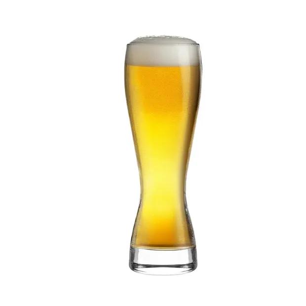 Set of six Stolzle beer tankard glasses, 395ml capacity, clear glassware by Glassware UK, displayed on a wooden surface.